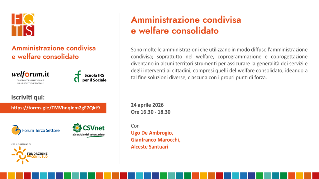 Webinar su amministrazione condivisa e welfare consolidato. Online la registrazione