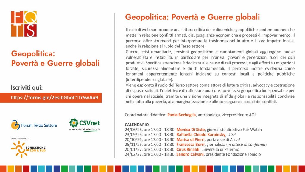 Ciclo di webinar – Geopolitica: Povertà e Guerre globali